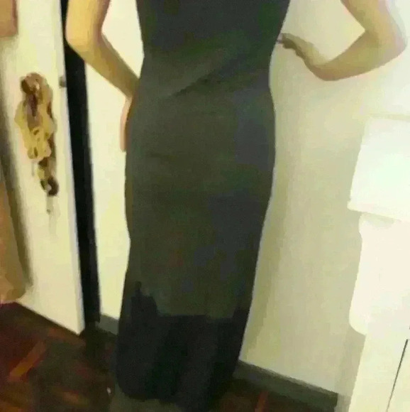 Rebel Sugar Gray trendy day 2 nite polyblend  fitted stretch mesh maxi dress M - Picture 4 of 5